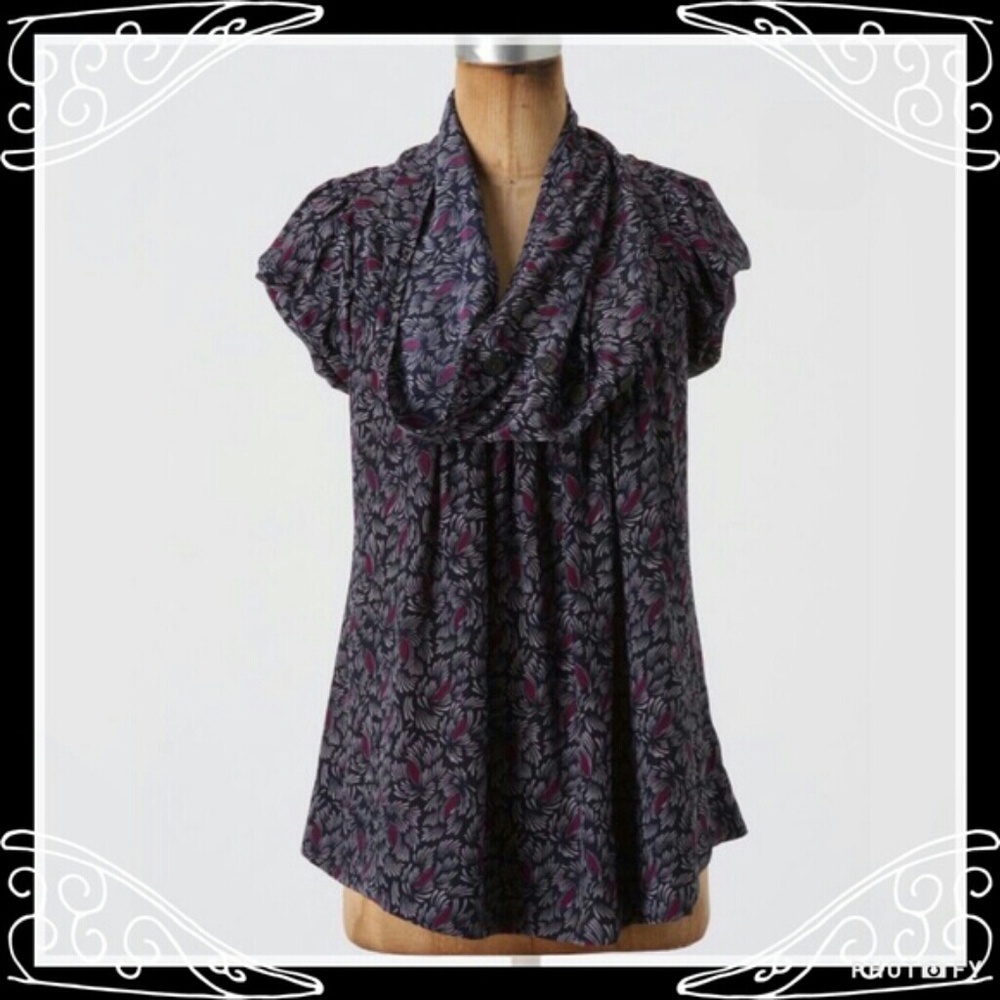 Odille Anthropologie Deuxhill Silk Cowl Neck Blous